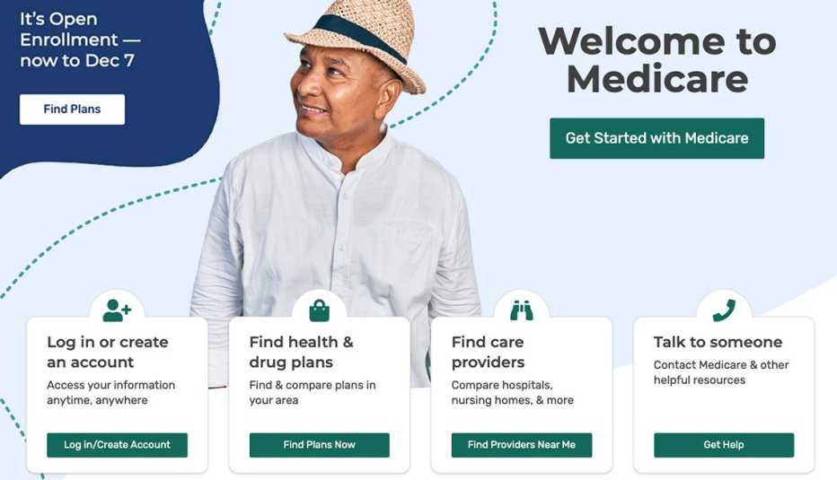 screengrab of Medicare.gov webpage announcing open enrollment from October 15 through December 7